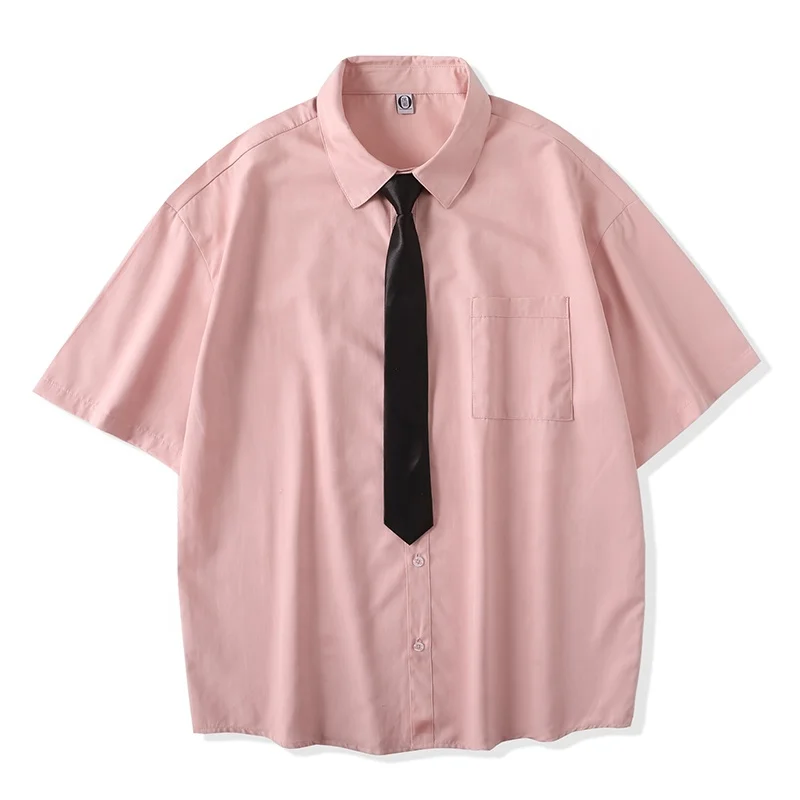 

Plaid Men's Shirts 2021 New Summer Fashion Oversized Drop Shoulder Mens Shirts Short Sleeve Shirt Men Blouse With Tie
