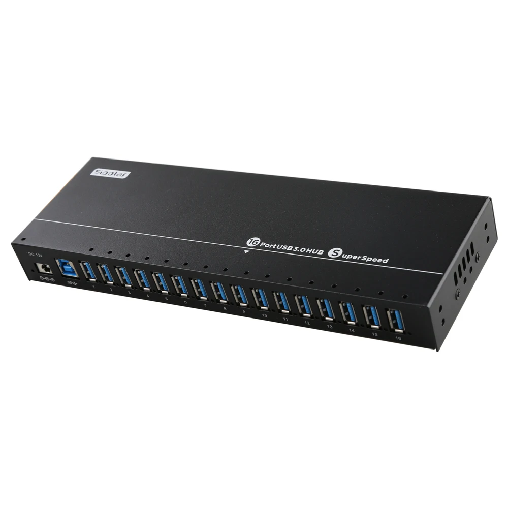 

Sipolar a-316 multi port hub usb 3.0 16 ports with power switch for charging and sync, Black