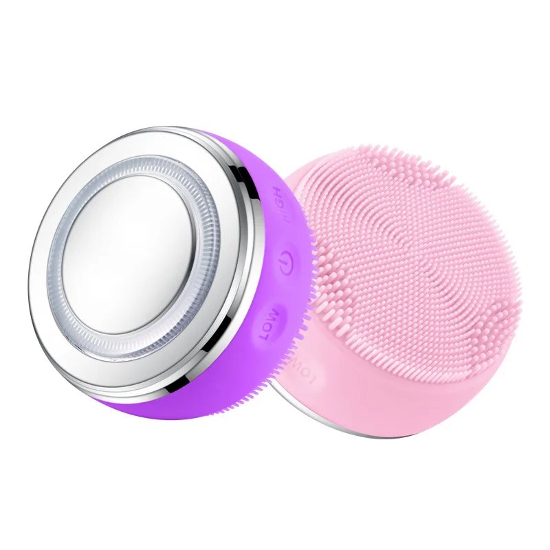 

2 In1 Face Cleansing Brush Facial Massager Hot LED Light Therapy EMS Heated Facial Cleanser Brush