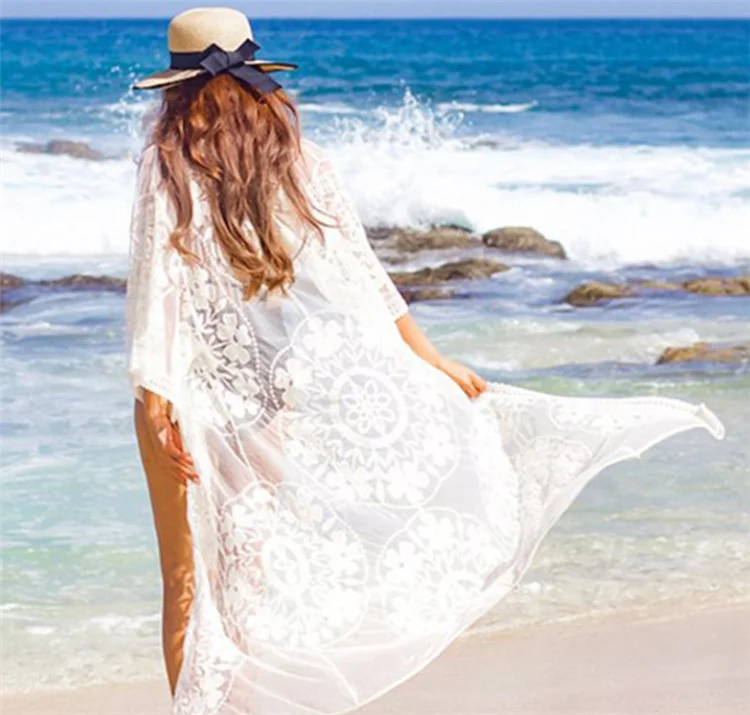 

Fashion Lace Floral Women Beach Dress Hollow Swimsuit Bikini Cover Up, Photo