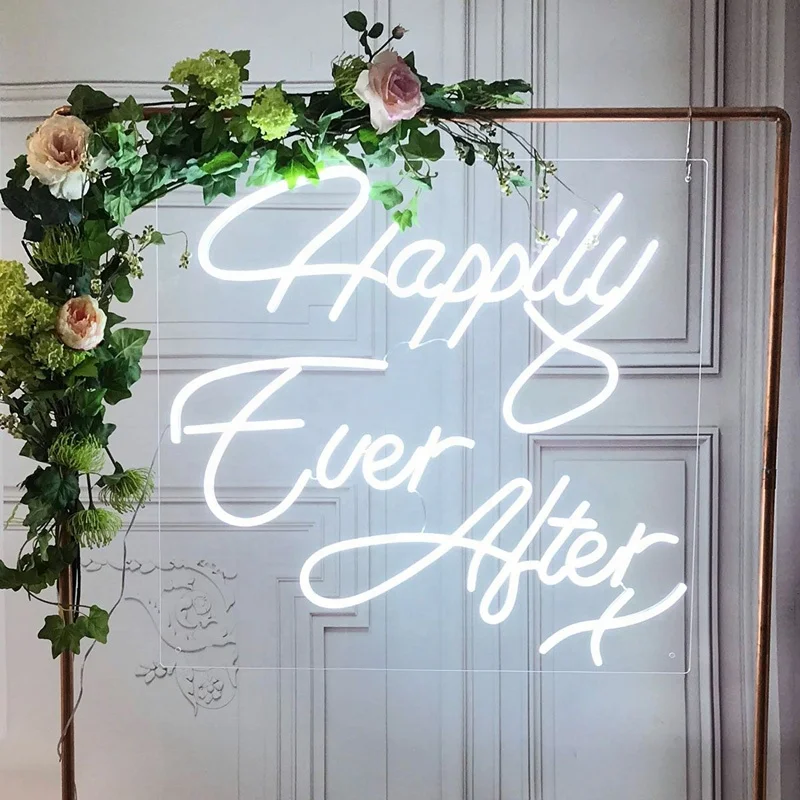 Wedding Neon Sign Letters Happily Ever After Soft Bright Neon Lights