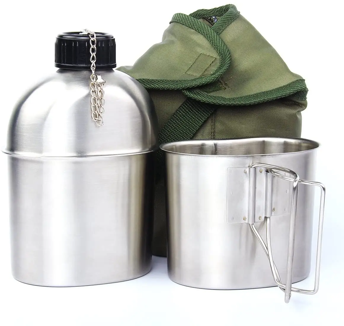 

Stainless Steel Canteen with Cup 1/1.3L sports camping army military aluminum metal water canteen bottle for Camping Hiking