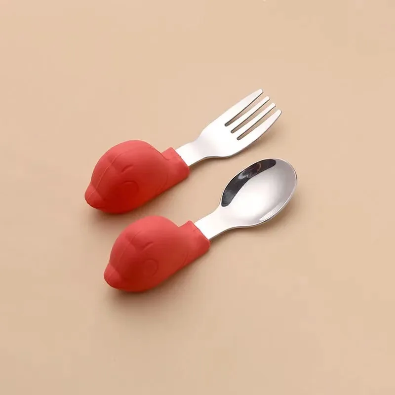 

Children's silicone stainless steel spoon cute silicone handle spoon children's soup spoon, Blue,pink,red,green