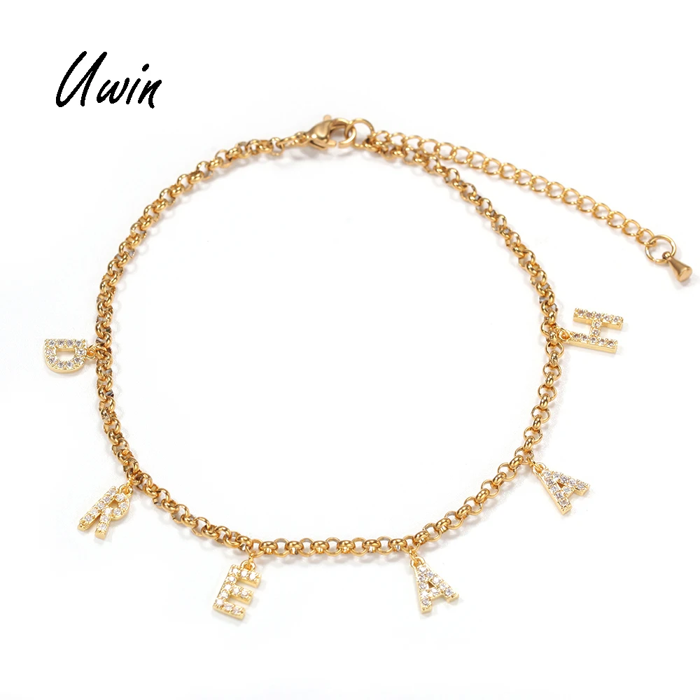 

2020 Wholesale Iced Out Letter Anklets Foot Jewelry 26 initial Letters Anklet Women Jewelry, Gold and silver color