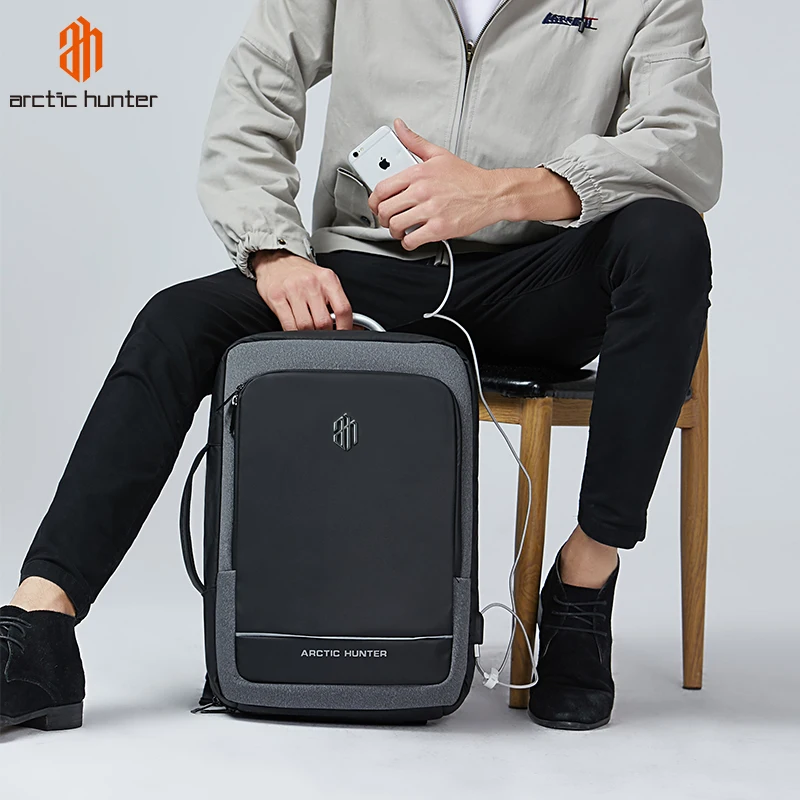 

Arctic Hunter Backpack Multi Compartment Expandable School Bookbag Waterproof Large Capacity USB Laptop Backpack, Black/dk grey/lt grey