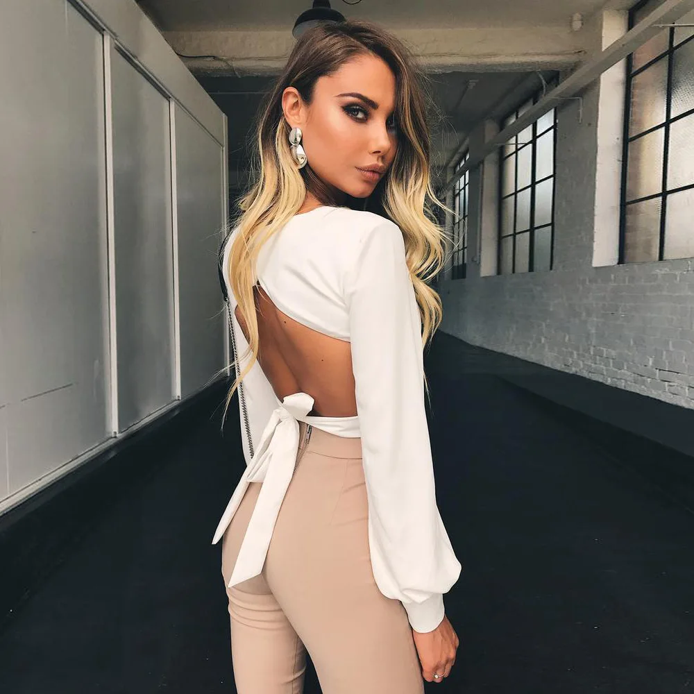 

2020 new arrivals autumn women sexy clasp long sleeve fashion backless ladies tops