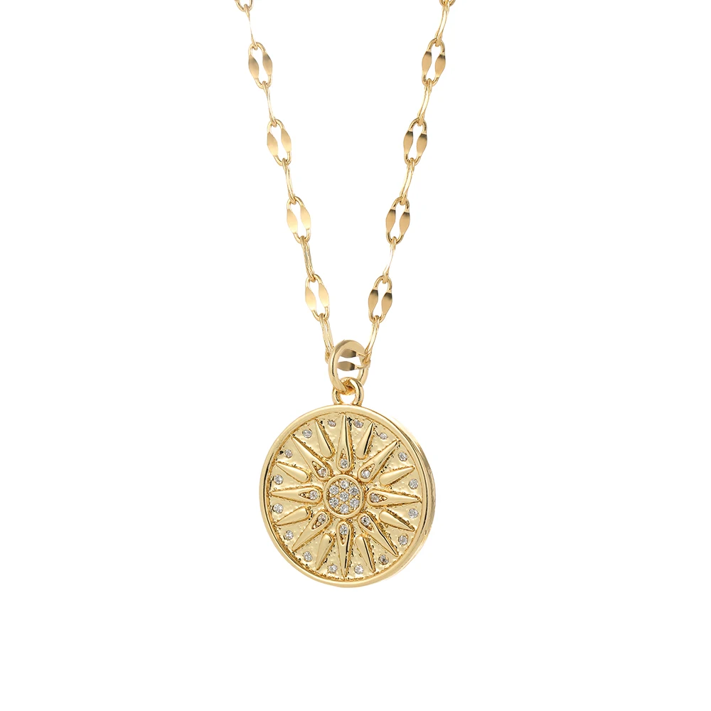 

Yiwu jewelry wholesale china zircon ice out sun necklace 18k gold plated jewelry