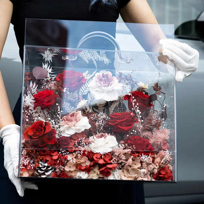 Forever Roses Acrylic Flower Box Real Natural Preserved Flowers Gifts Eternal Roses Rose Flower Bouquet for Mother's Day