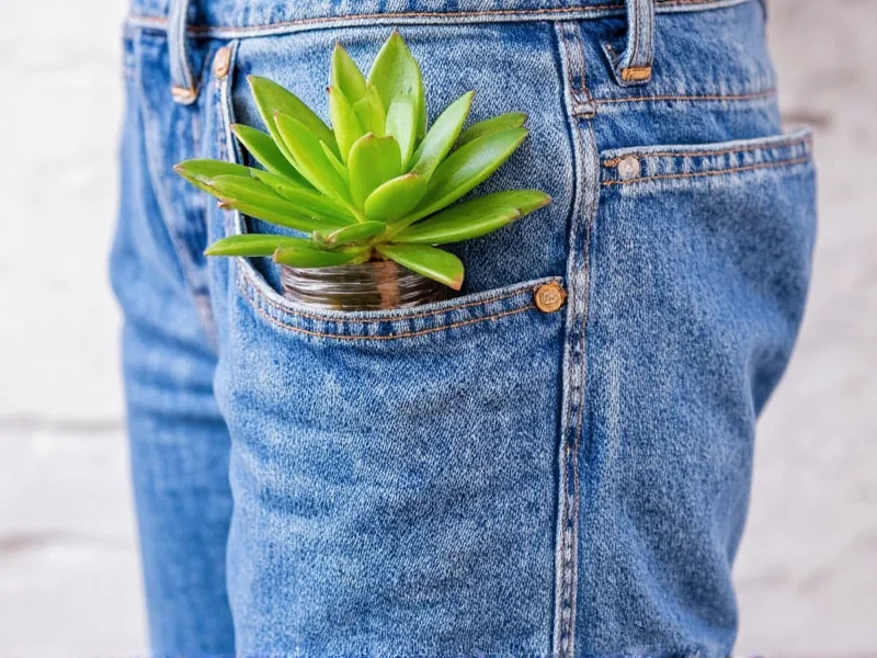 Denim pocket planter with succulent in mason jar