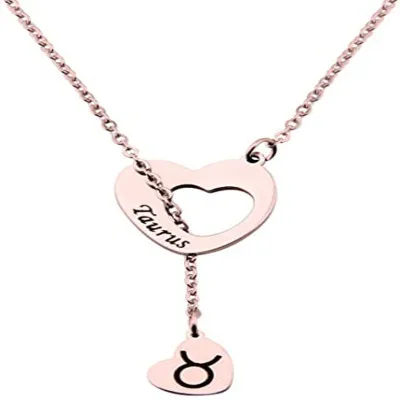 

Fashion Rose Gold Zodiac Signs Heart Necklace Stainless Steel Lariat Y Necklace for Best Birthday Gift