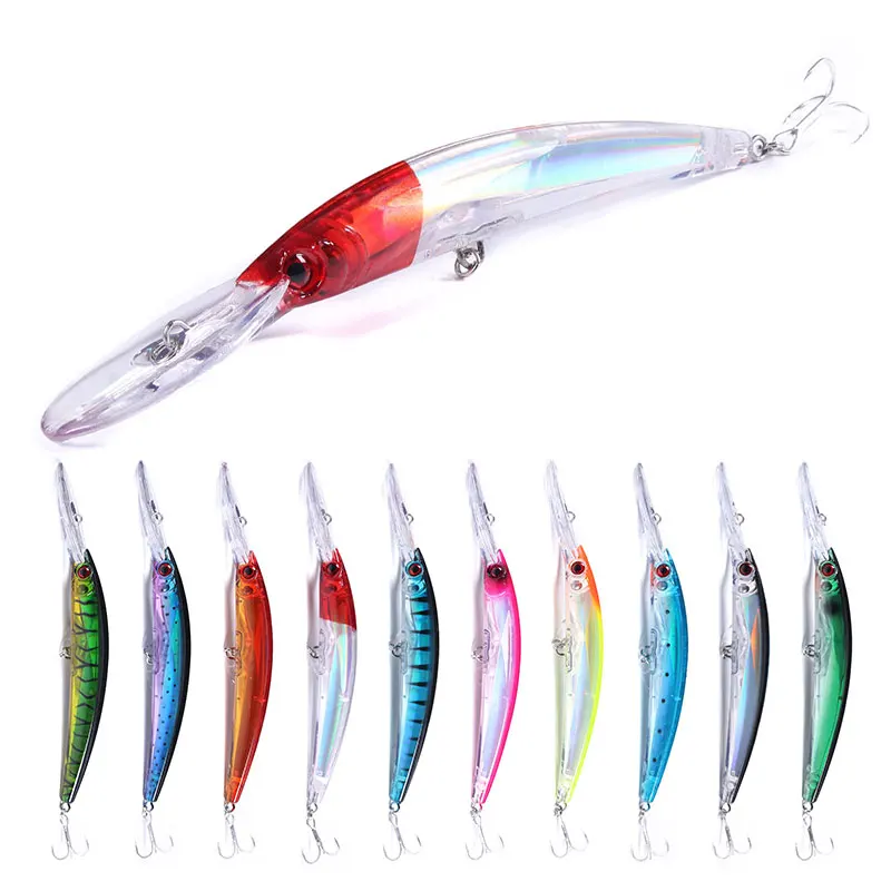 

17cm 23.5g large size long tongue fishing minnow wobbler bait artificial plastic deep sea big game lures, 10 colors as you can see