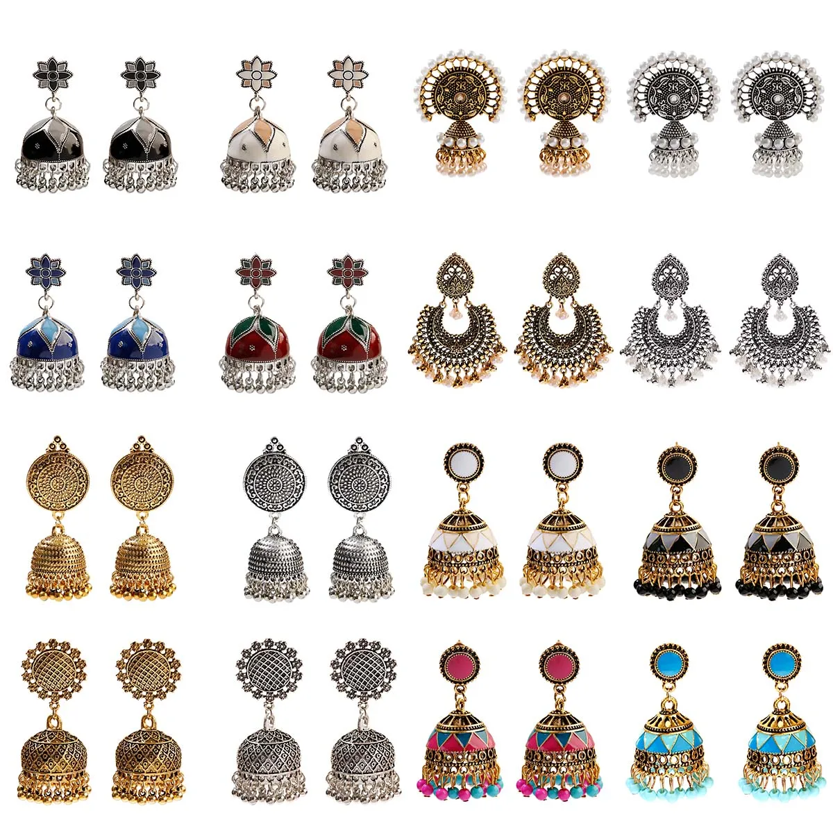 

Bohemian Vintage Antique Metal Drop Earrings Indian Bollywood Bahubali Gold Silver Tone Vintage Jhumka Jhumki Earrings