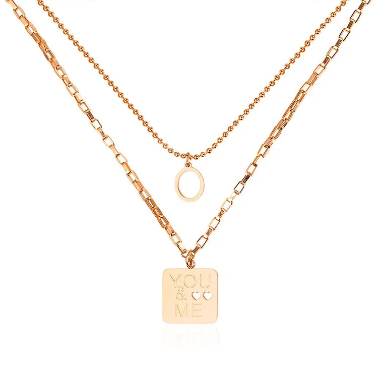 

Fashion Design Engraved 18K Rose Gold Layered Necklace Jewelry Women Ladies Jewellery
