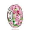 925 Silver Charms Pink Flower Murano Glass Beads For Snake Bracelet