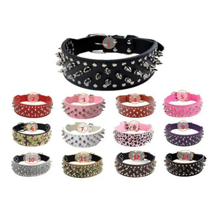 

eco-friendly hot sale colorful rivet spiked pu dog collar, As picture