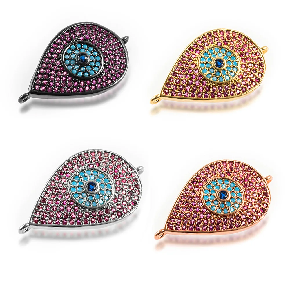 

Wholesale Micro Pave CZ Water Drop Shape Eye Charm Connector Jewelry Supplies