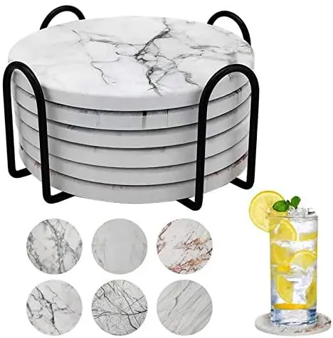 

TCM-A004 marble coaster set coasters, White