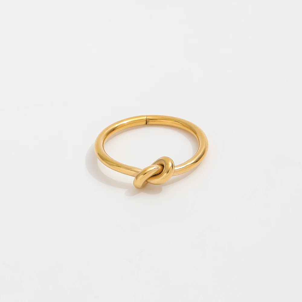 Ins Hot High End 18K Gold Plated Simple Knot Rings Stainless Steel Rings for Women Tarnish Free Jewelry