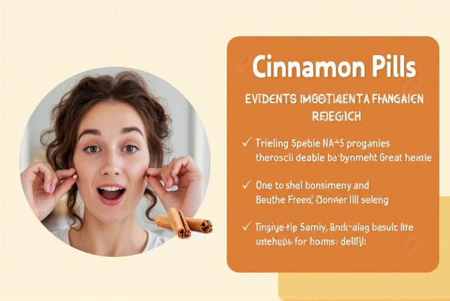 Cinnamon supplement capsules next to cinnamon sticks showing natural source