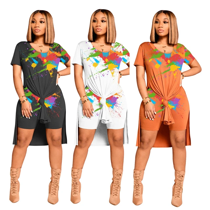 

Wholesale 2021 women's leisure new two-piece set of short sleeve women's ink-jet printing Shorts Set women clothing