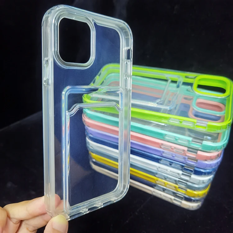 

Newest Full Protector Rubber Crystal Clear 2in1 TPU PC Card Slot Smart Cell Mobile Phone Cover Case For Samsung Galaxy A02, Transparent