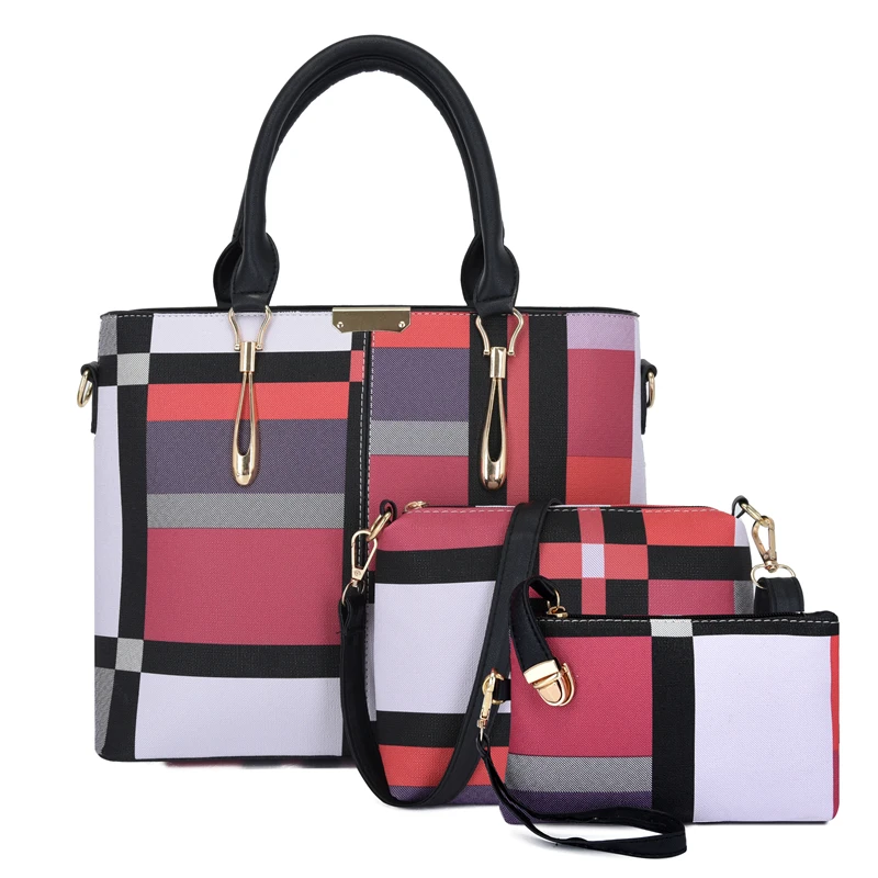 

Wholesale new designer women's large capacity pu three-piece bags handbags, As pictures