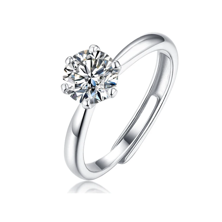 

RINNTIN SMR01 New Trendy White Gold Plated 925 Sterling Silver High Quality 1ct 6.5mm Moissanite Engagement Rings