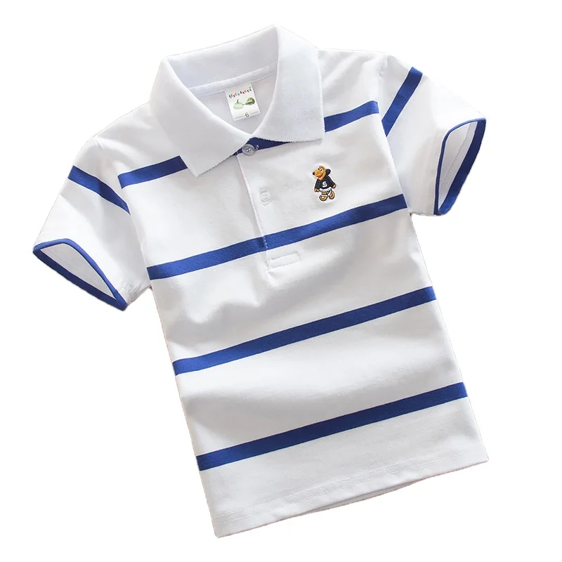 

New Design Summer Cotton Boy Kids Clothing Cotton Colorful Striped Short Sleeve lapel With Button Boy's T-shirts