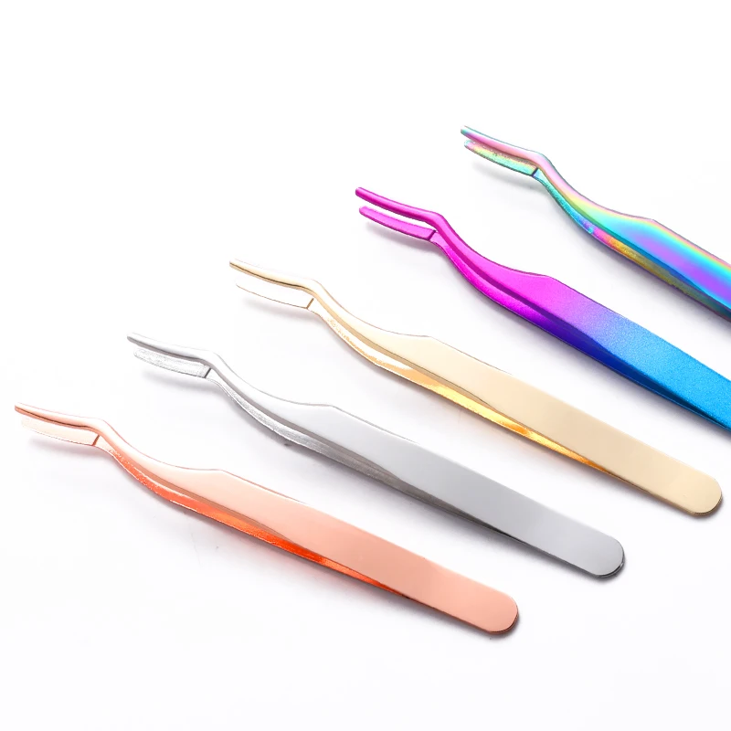 Factory Wholesale Rose Gold Stainless Steel Eyelash Tweezers Applicators Private Label Durable Anti-Magnetic 10mm Smooth Tip