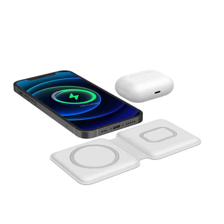 

2021 Hot Selling 2 In 1 Qi Magsafing 15W Folding Magnetic Wireless Charging Magnetic Charger For Iphone 12 Apple Watch