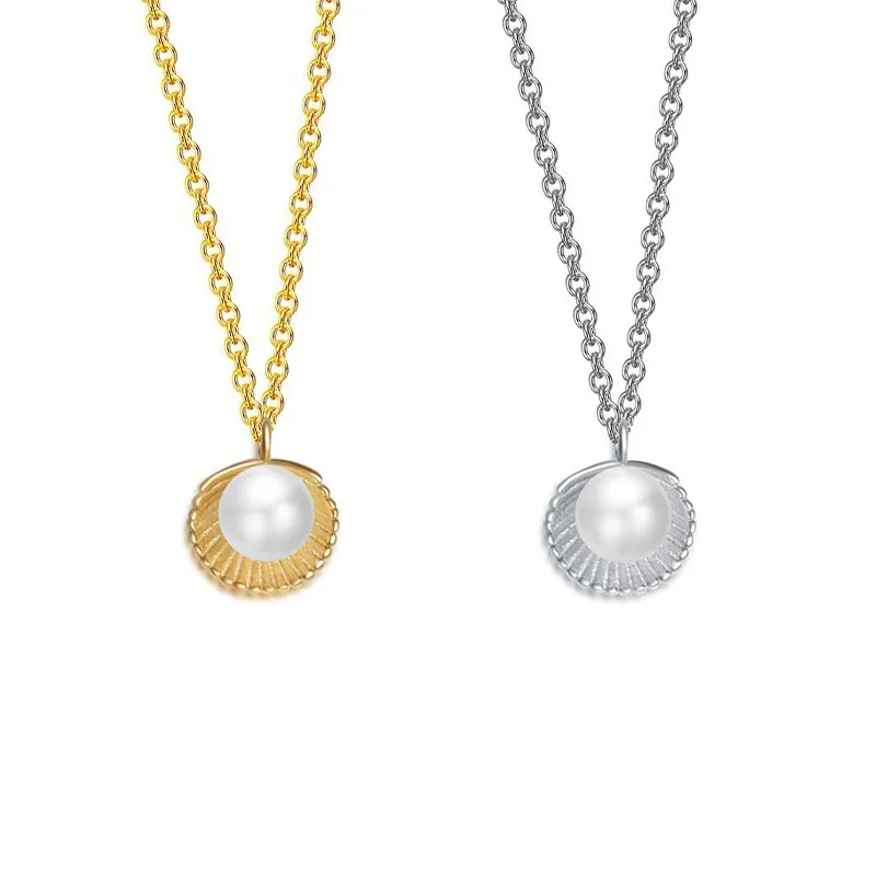 

Fashion S925 sterling silver shell pearl pendant necklace Clavicle chain jewelry