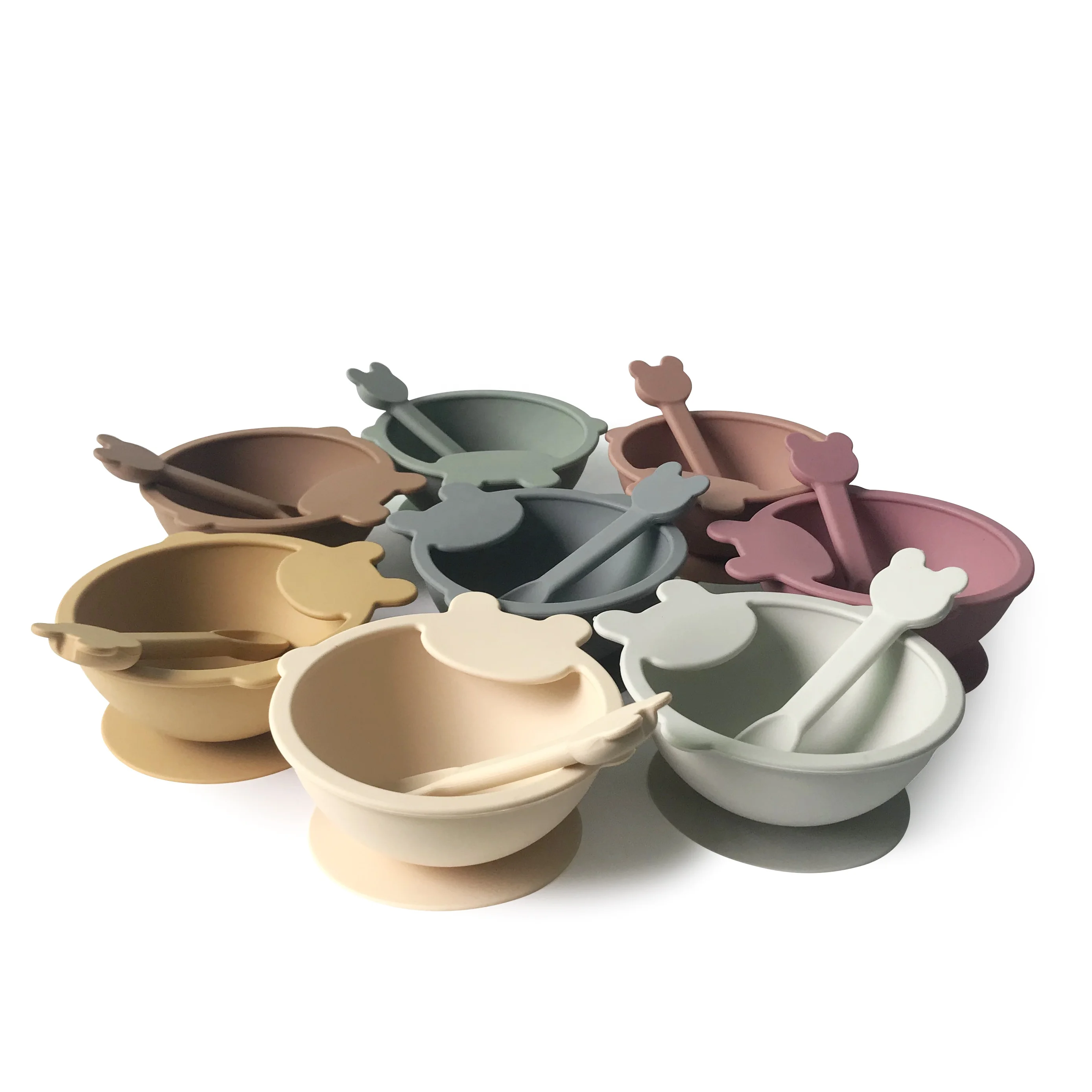 

juego de cuenco y cuchara para bebe non-toxic strong suction set silicon feeding suction silicone baby bowl and spoon set