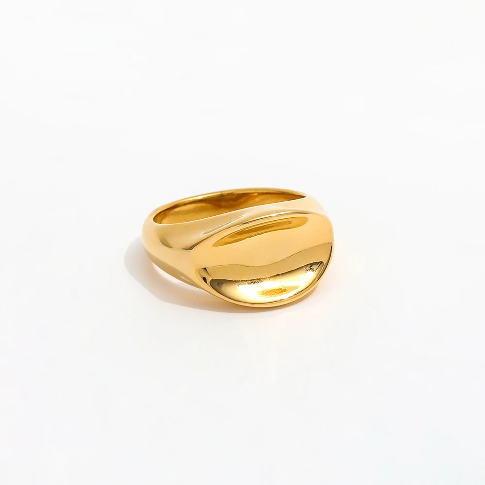Joolim Jewelry Wholesale 18K Gold Plated Concave Camber Stainless Steel Ring Trendy Fashion Jewelry for Women