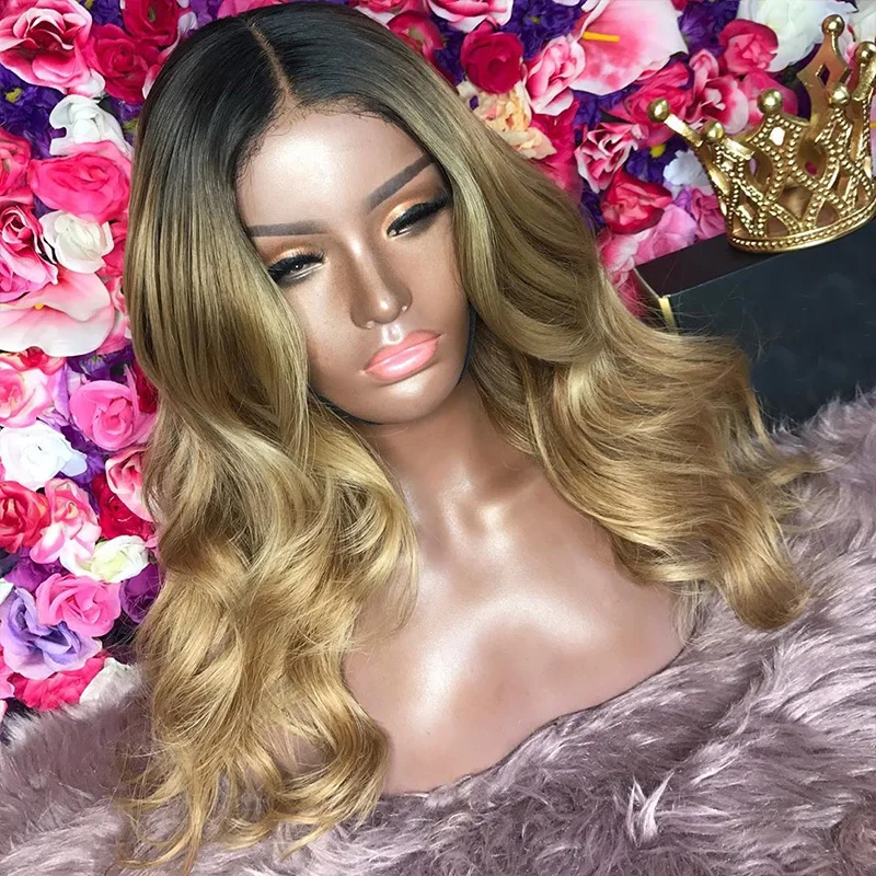 

Peruvian Virgin Hair Dropshipping Blonde Human Hair Full Lace Wig With Baby Hair Ombre Color With Highlights Body Wave Wig