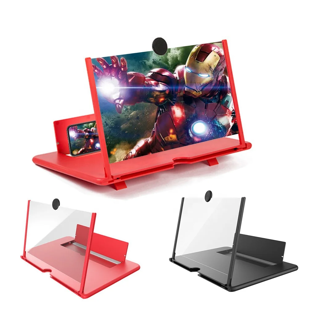 

3D Mobile Cell Phone Screen Magnifier TV HD Video Amplifier Display 12" Magnified Enlarger Home Theater 12 inches For Iphone, Black, white, red