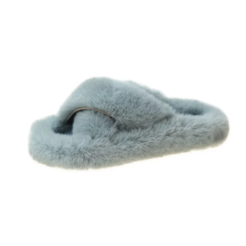 

fake fox fur slippers for women shoes with flat heels Winter indoor