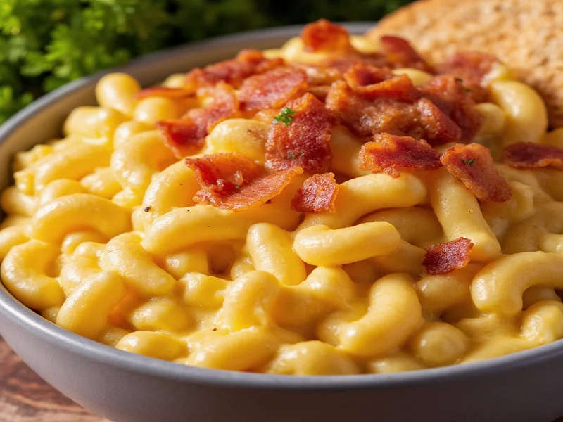 Mac and cheese with crispy bacon topping