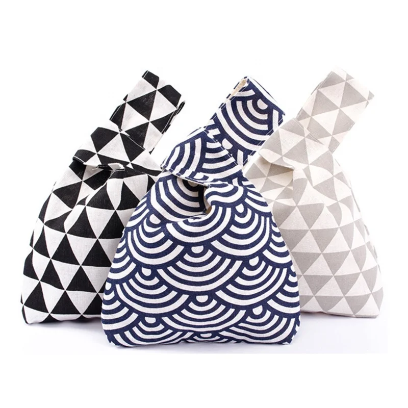 

KAIFEI Japan style knot bag foldable wrist bag keys and phone small pack cotton canvas bag for promotion