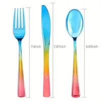 

Disposable flatware silverware rainbow plastic spoons forks and knives cutlery set for wedding gift events