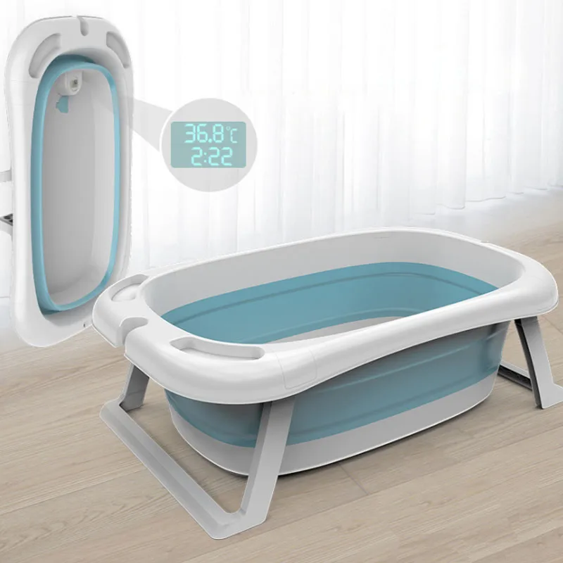 

Thermometer Customized PP Plastic Baby Children Folding Bathtub with Legs, Pink/blue