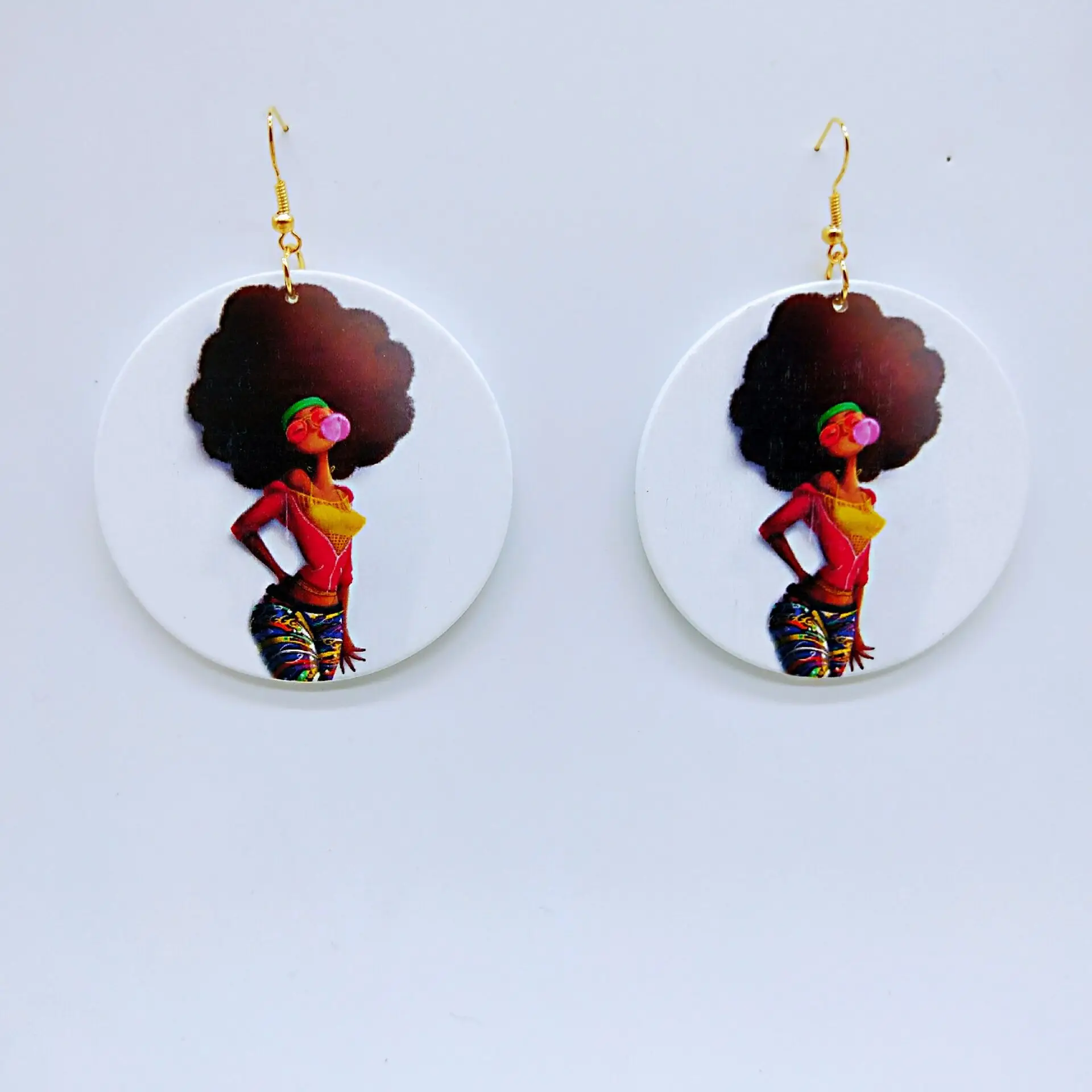 

Fashion Retro Jewelry Tribal Painting Wooden Earrings Round African Sexy Girl Painted Drop Earrings For Girls Lady, Picture shows/custom color