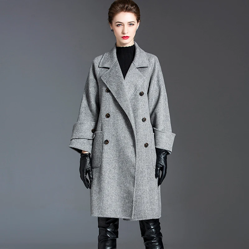 

Hepburn herringbone double face cashmere overcoat women's mid long tweed overcoat 2021 spring and Autumn New Women's wear