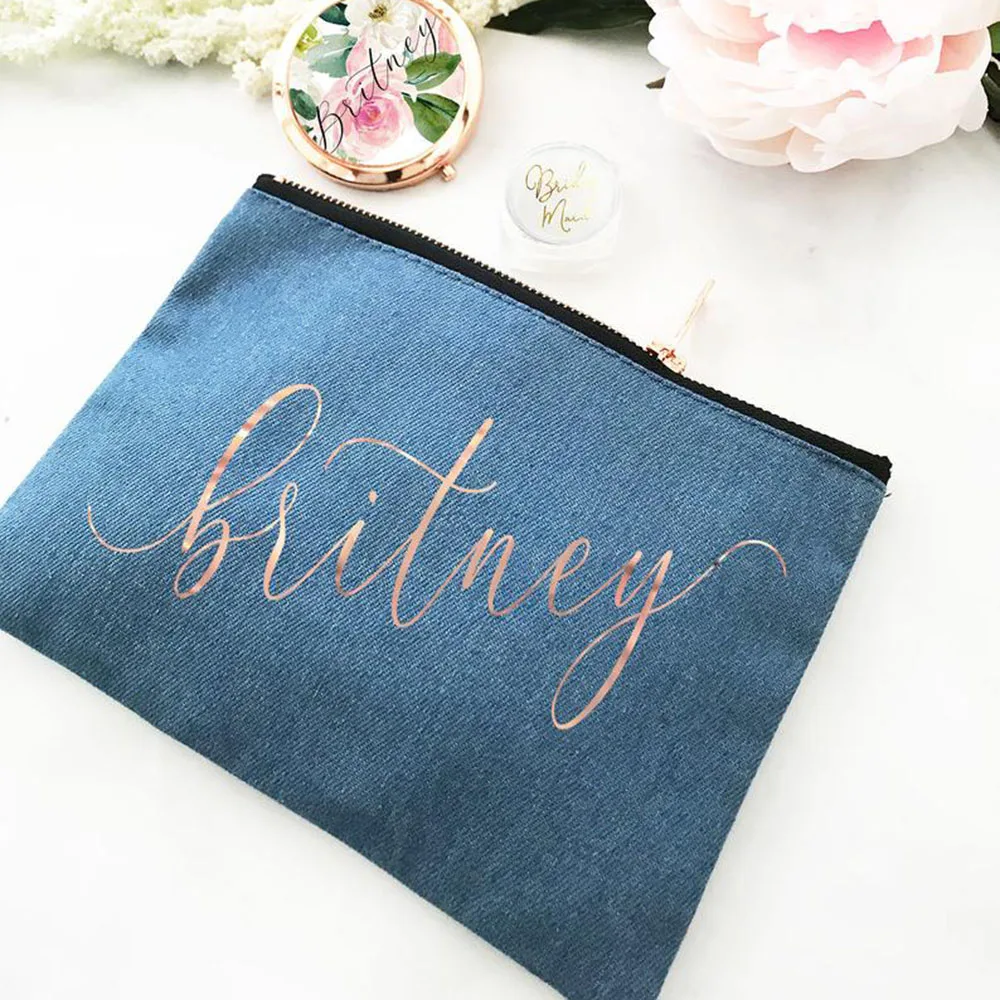 

Promotional cotton canvas cosmetic gift bag for bridesmaid wedding guests makeup pouch, Customized