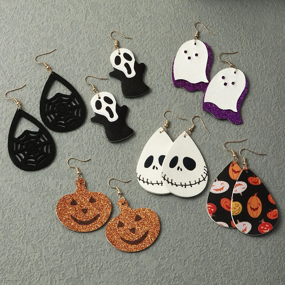 

Halloween Series Earrings Horror Funny Skull Pumpkin Jewelry Lady Felt Cloth Halloween Drop Earring, As pictures
