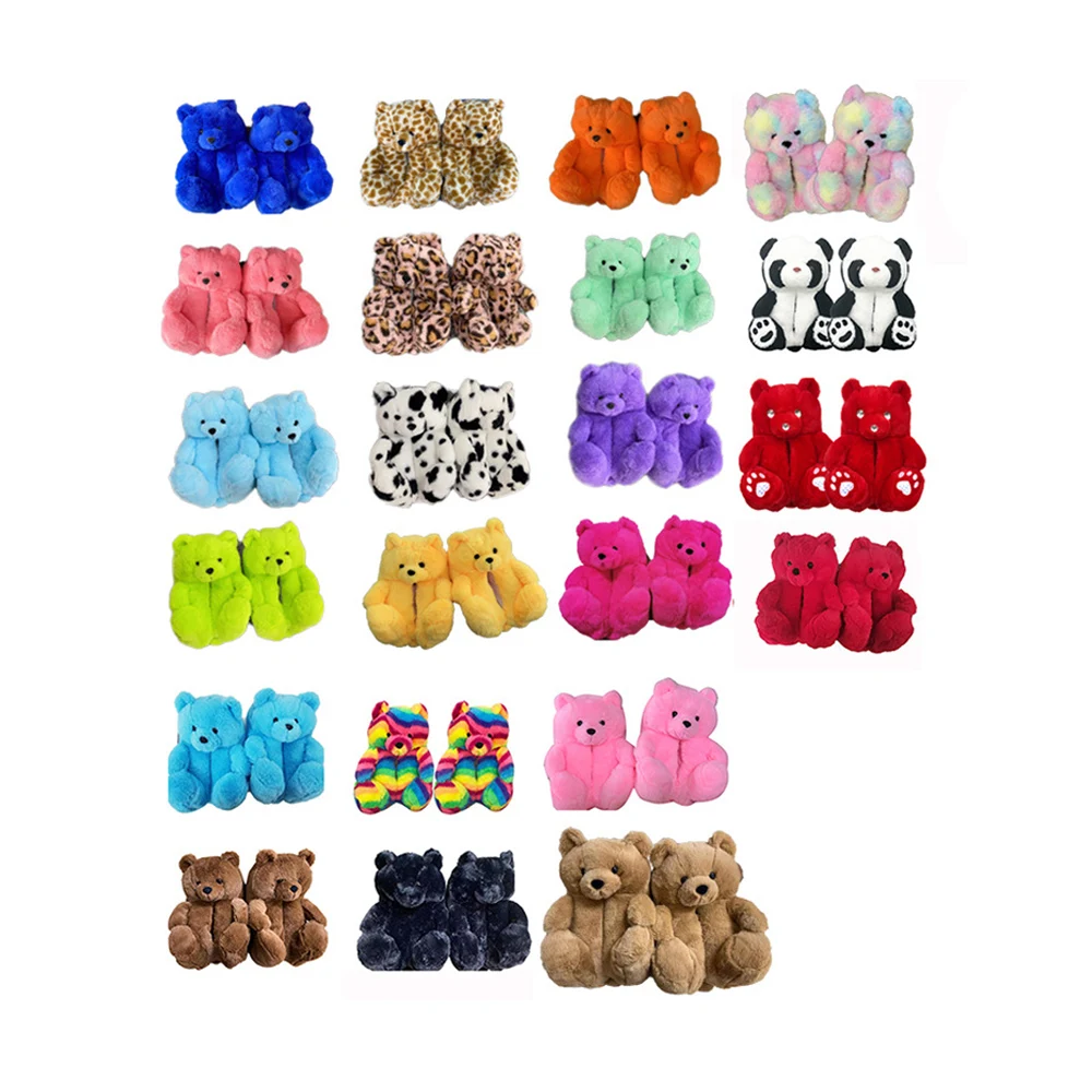 

Hot sales designer slippers women famous brands colorful plush headband accessories and fur bear slippers women, Customizable