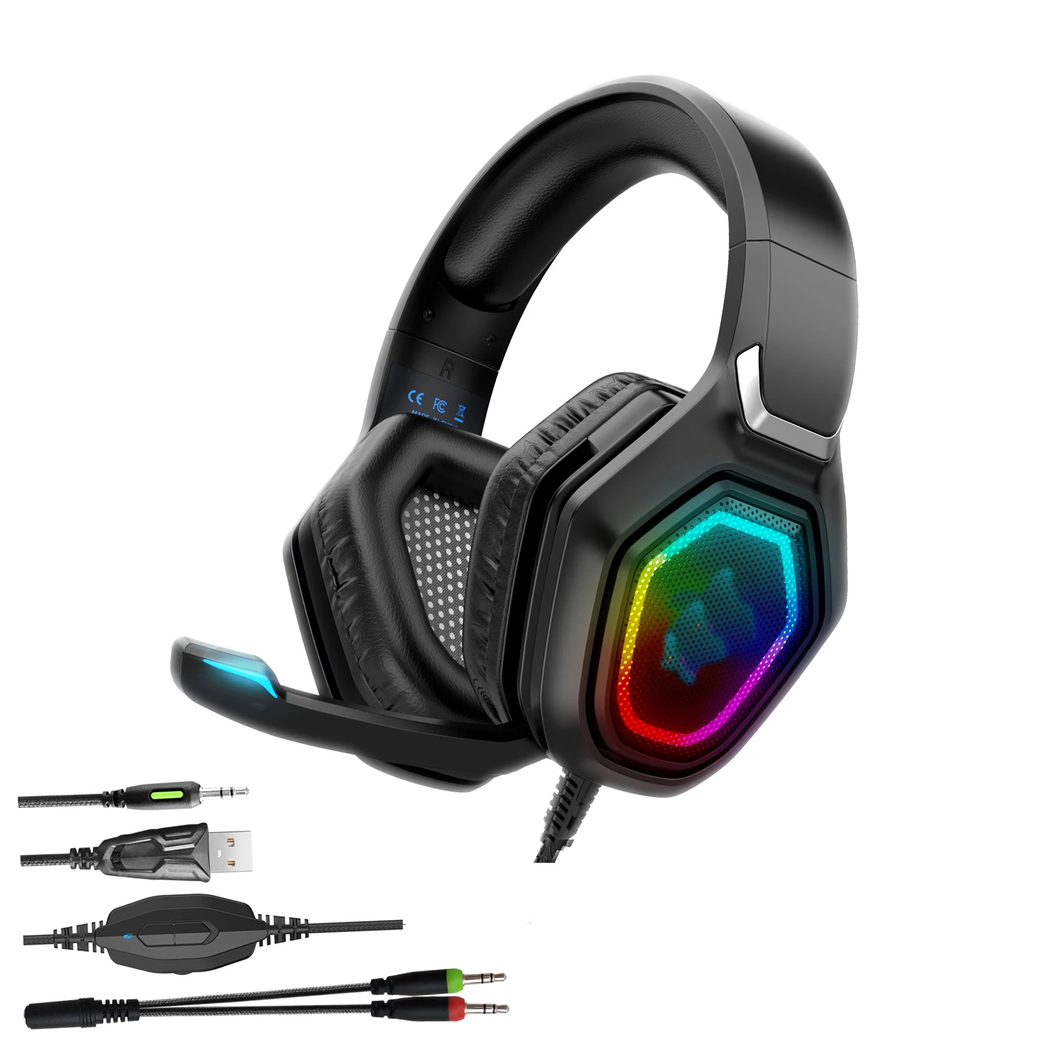 

Professional 7.1 Surround sound for computer wired headsets with mic led light headphone cool gaming headset gamer headphones, Black