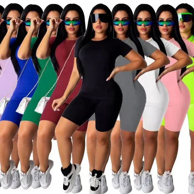 

12 Colors  New 2021 Summer Casual Solid Color Sportswear 2-piece Track Set Two Piece Suit Ladies Plus Size Women Clothing, Picture