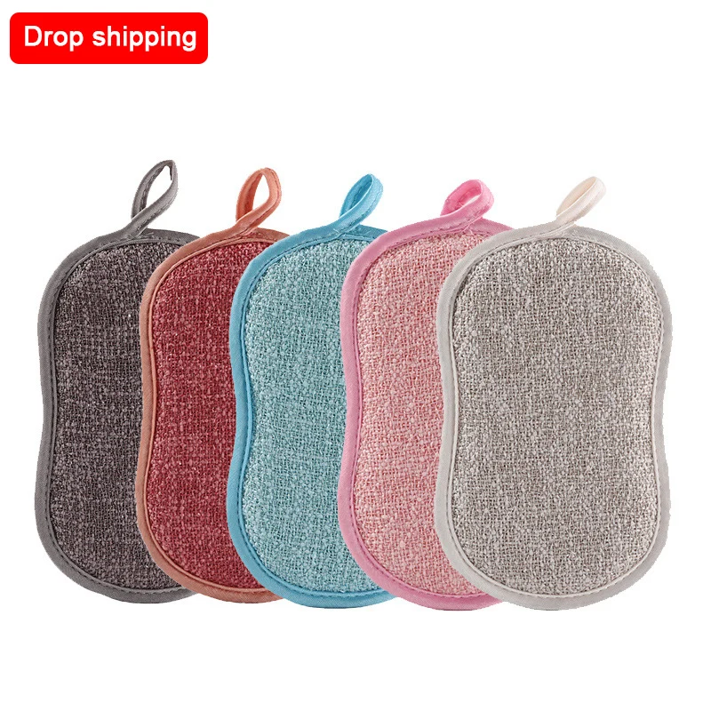 

Scouring Pad Eco Friendly Kitchen Cleaning Magic Double-Sided Microfiber Dishwashing Sponge For Frying Pan, Multiple colors