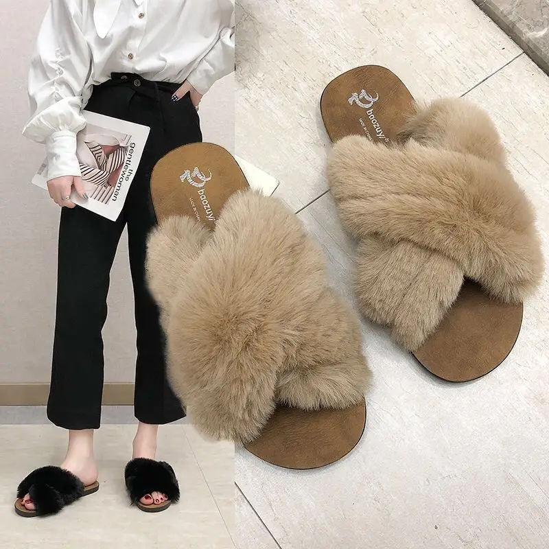 

Wholesale fashion comfortable quality non slip winter furry indoor slipper