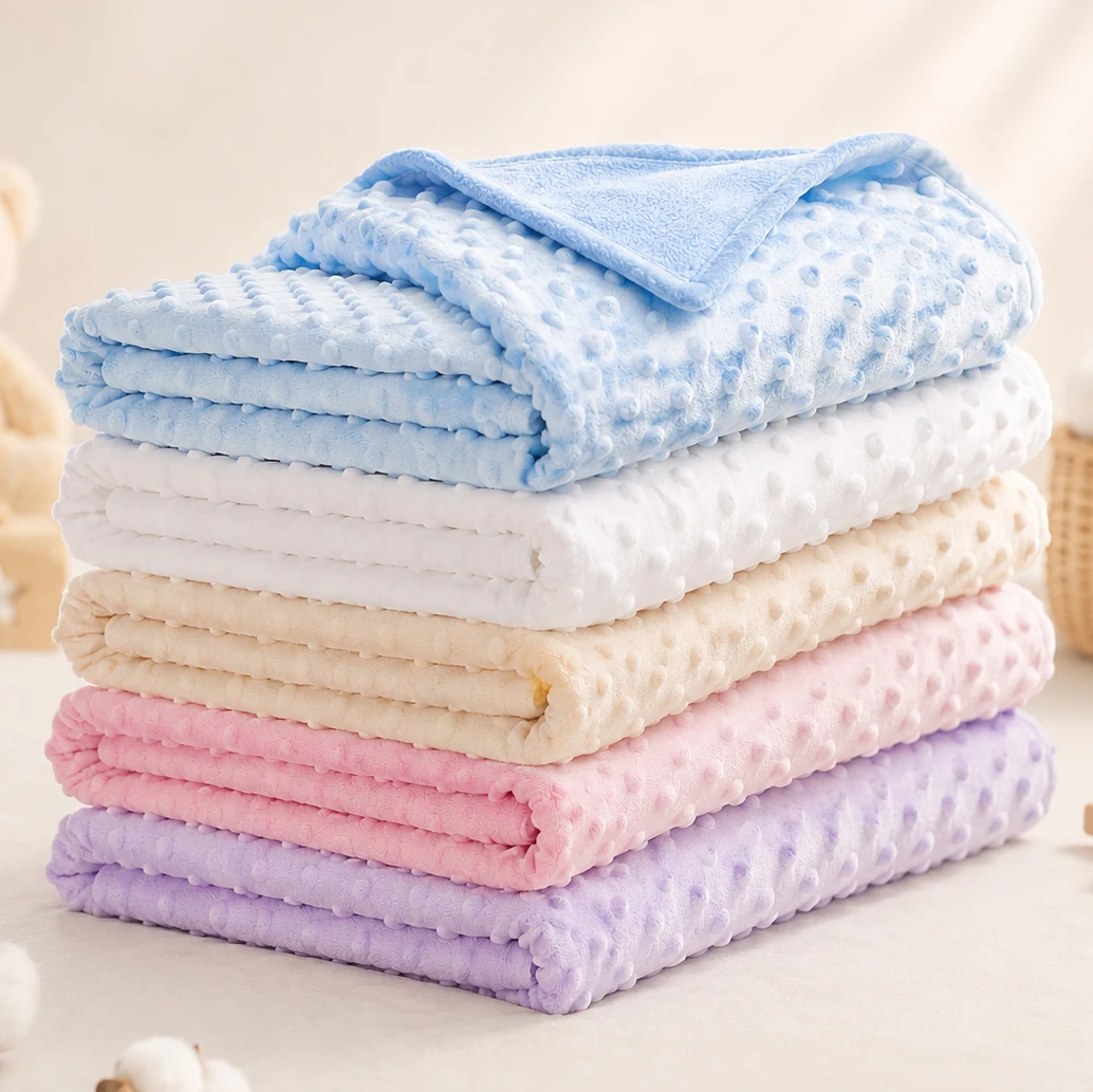 Pure Color Nursing Blanket with Satin Backing Newborn Dot Minky Baby Blanket Plush Comfrt Blanket for Baby Lovey 2 Ply Wholesale